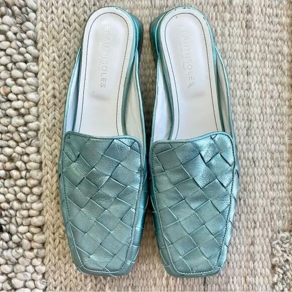 Woven Metallic Blue Mules - Picture 2 of 11